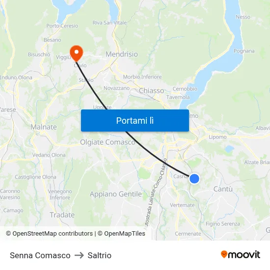 Senna Comasco to Saltrio map