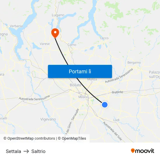 Settala to Saltrio map