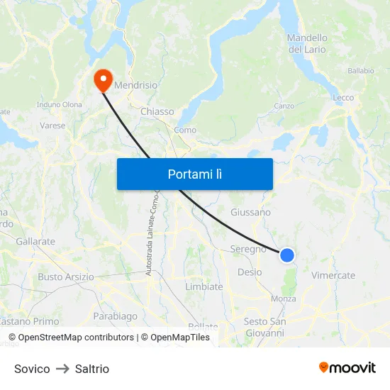 Sovico to Saltrio map