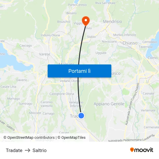 Tradate to Saltrio map