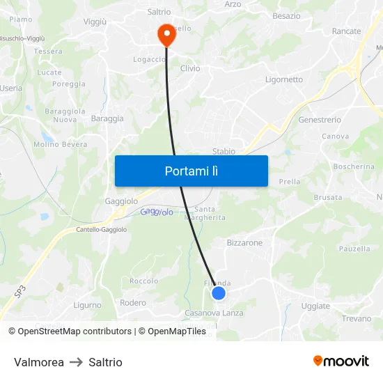 Valmorea to Saltrio map