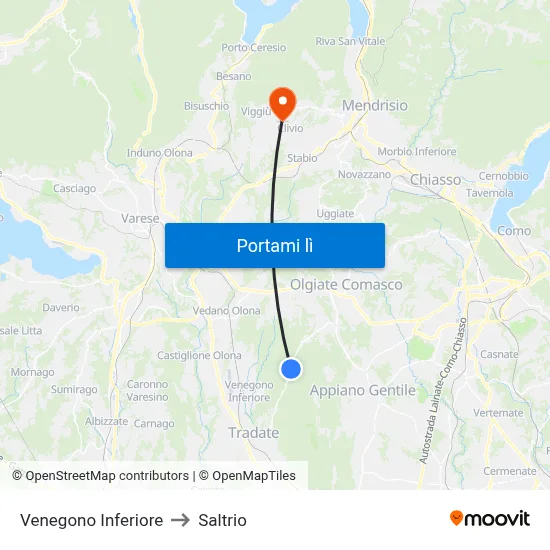 Venegono Inferiore to Saltrio map