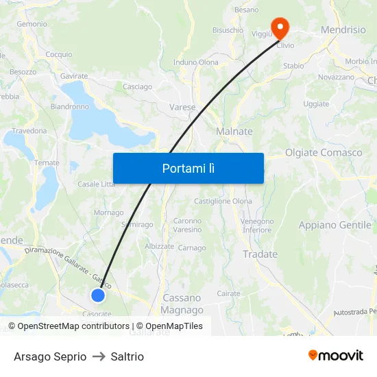 Arsago Seprio to Saltrio map