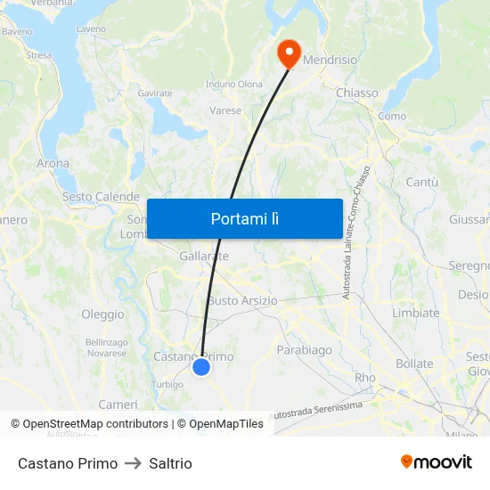 Castano Primo to Saltrio map