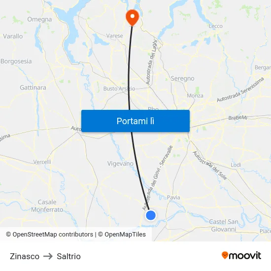 Zinasco to Saltrio map