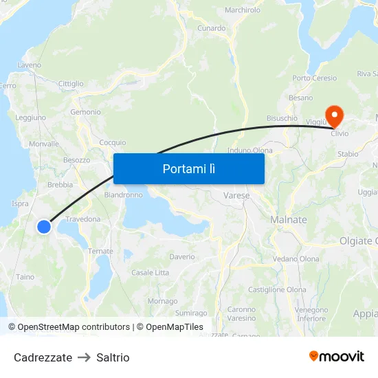 Cadrezzate to Saltrio map