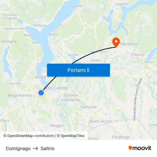 Comignago to Saltrio map