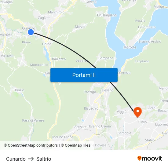 Cunardo to Saltrio map