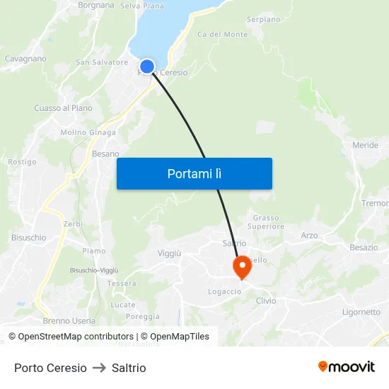 Porto Ceresio to Saltrio map