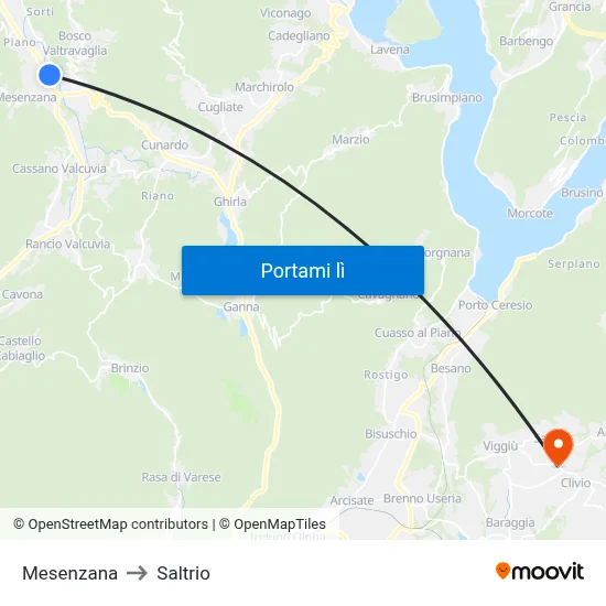 Mesenzana to Saltrio map