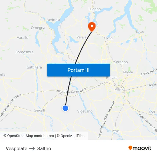 Vespolate to Saltrio map