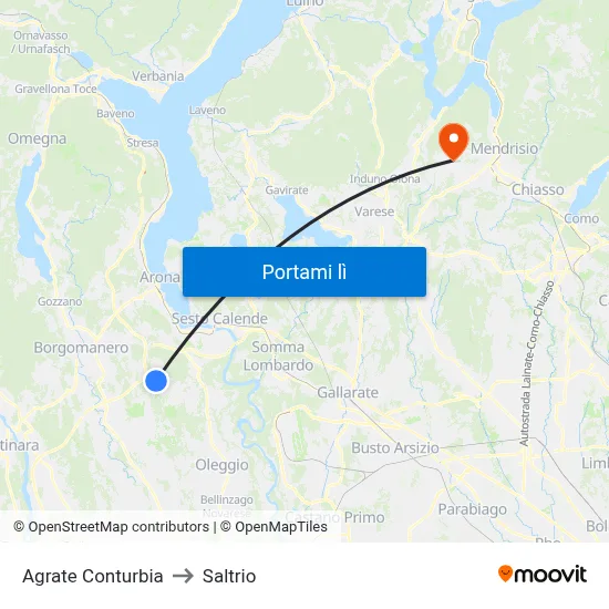 Agrate Conturbia to Saltrio map