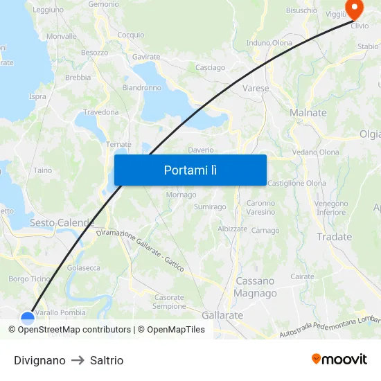 Divignano to Saltrio map
