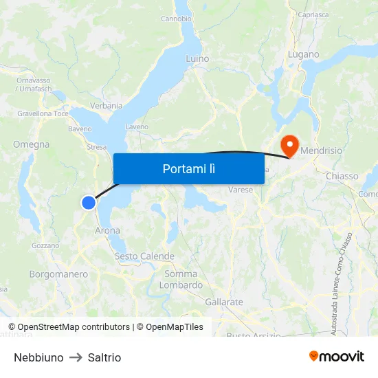 Nebbiuno to Saltrio map