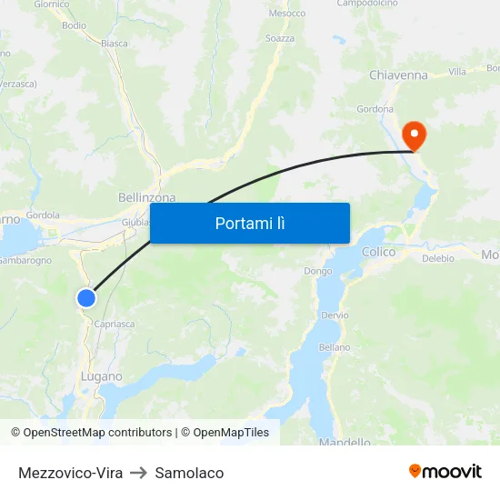 Mezzovico-Vira to Samolaco map