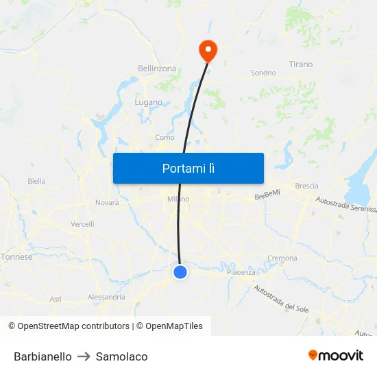 Barbianello to Samolaco map