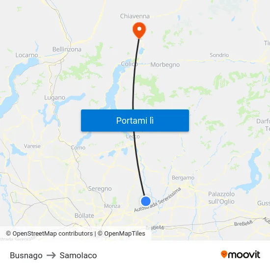 Busnago to Samolaco map