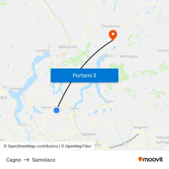Cagno to Samolaco map