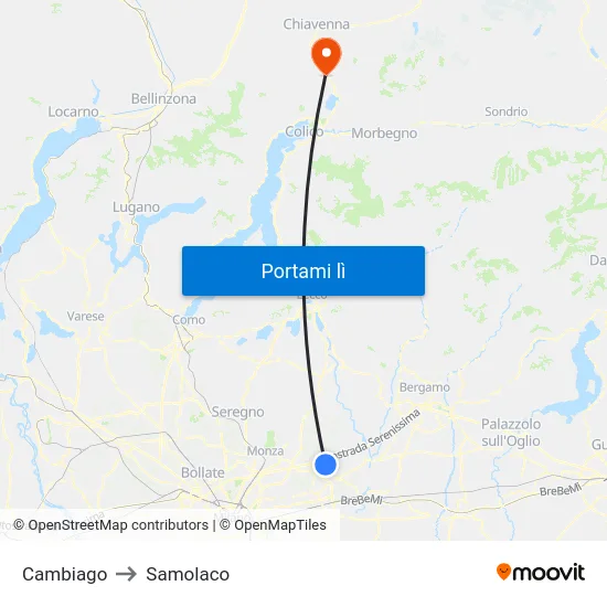 Cambiago to Samolaco map