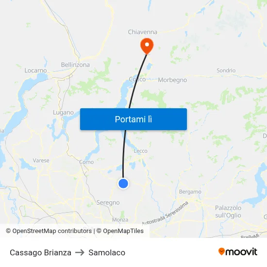 Cassago Brianza to Samolaco map