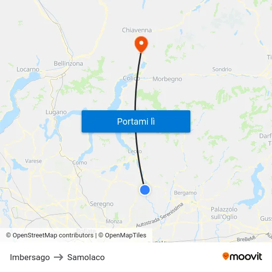 Imbersago to Samolaco map
