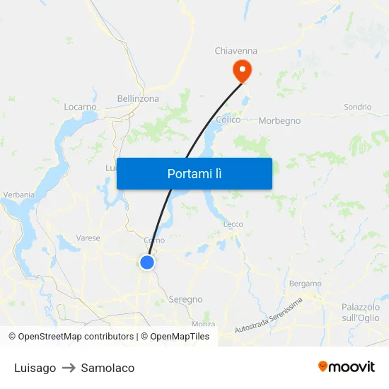 Luisago to Samolaco map