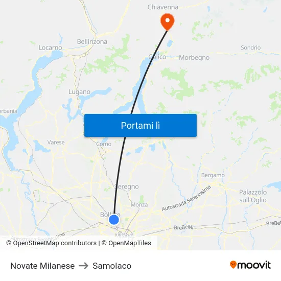 Novate Milanese to Samolaco map