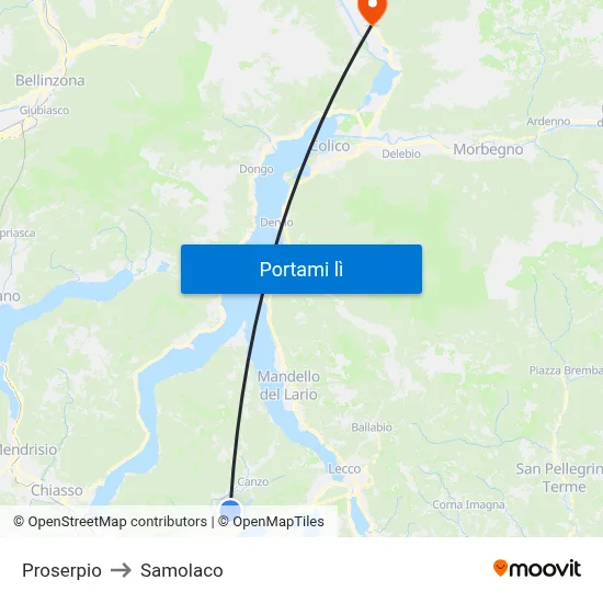 Proserpio to Samolaco map