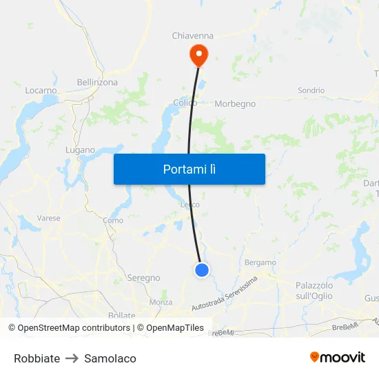 Robbiate to Samolaco map