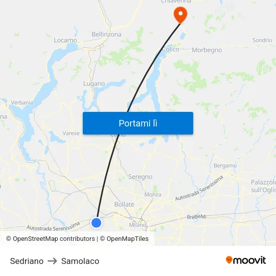 Sedriano to Samolaco map