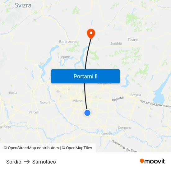 Sordio to Samolaco map