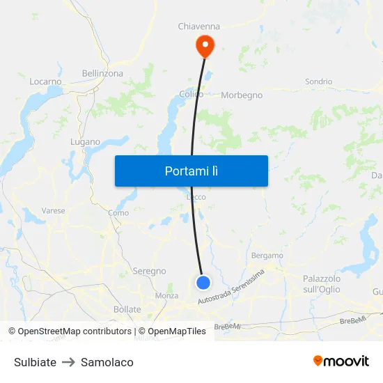 Sulbiate to Samolaco map
