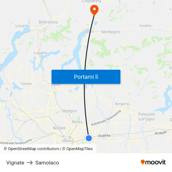 Vignate to Samolaco map