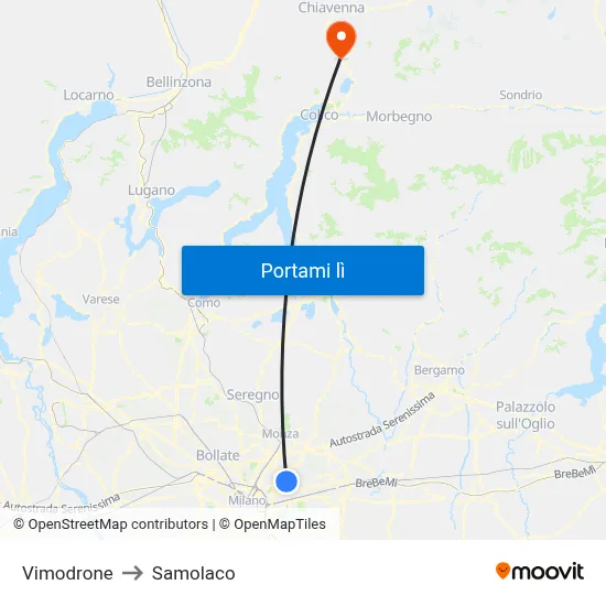 Vimodrone to Samolaco map