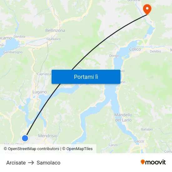 Arcisate to Samolaco map