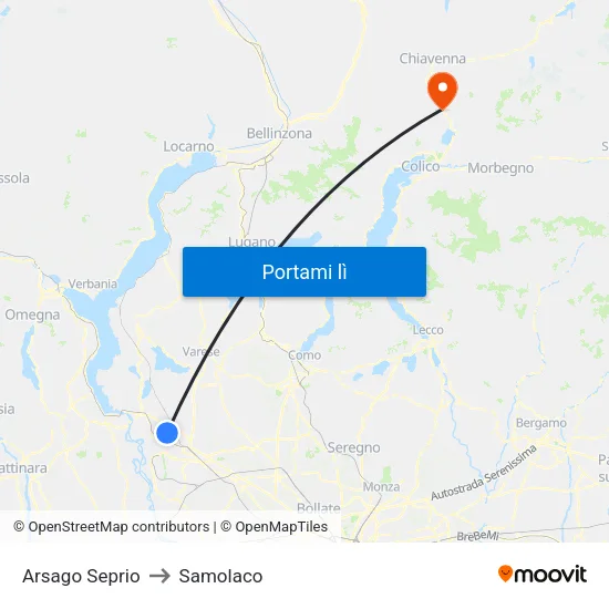 Arsago Seprio to Samolaco map
