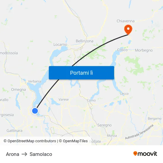 Arona to Samolaco map