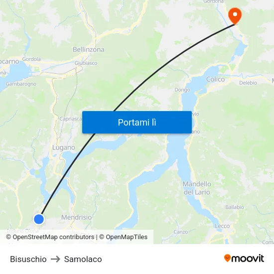 Bisuschio to Samolaco map