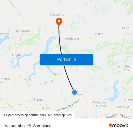 Valbrembo to Samolaco map