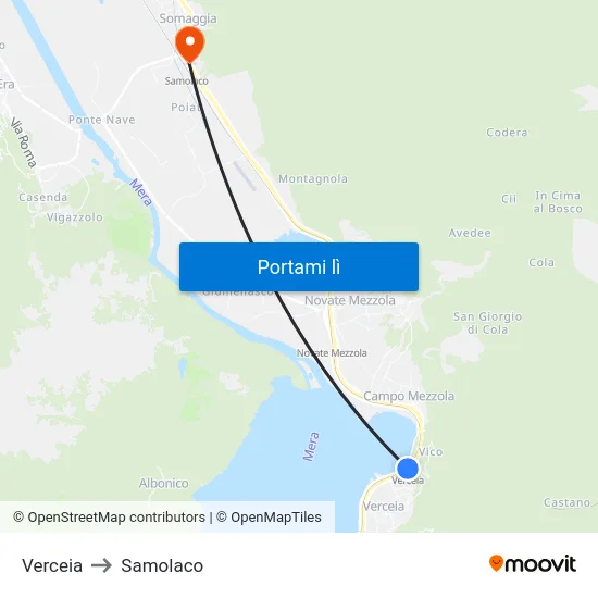 Verceia to Samolaco map