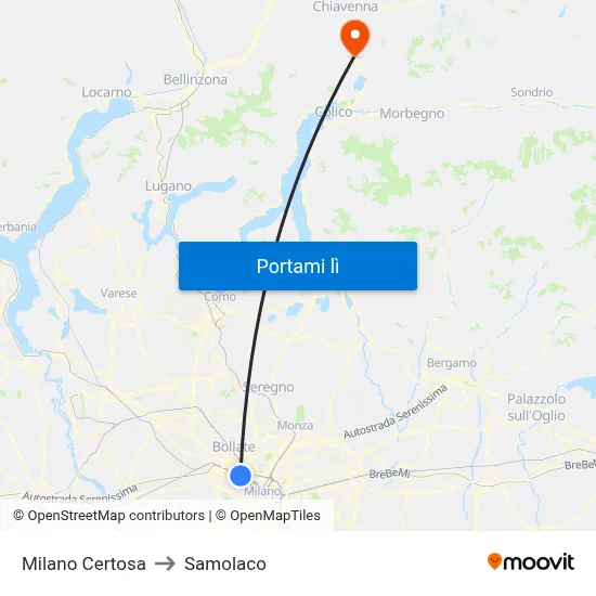 Milano Certosa to Samolaco map