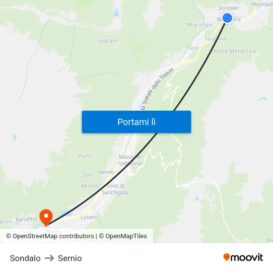 Sondalo to Sernio map