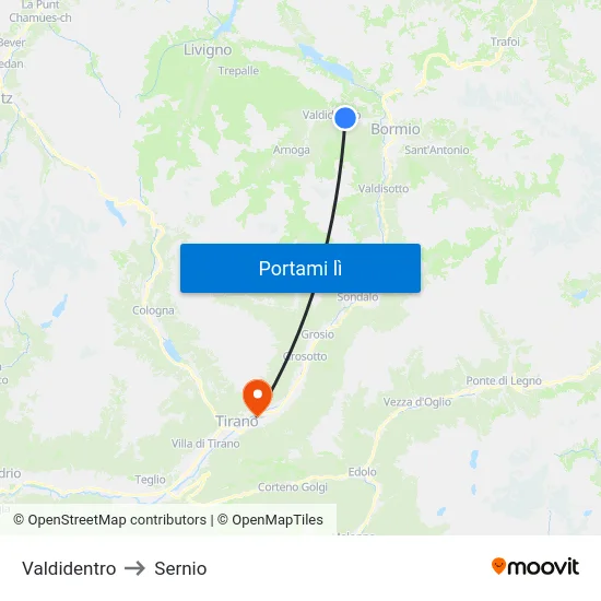 Valdidentro to Sernio map