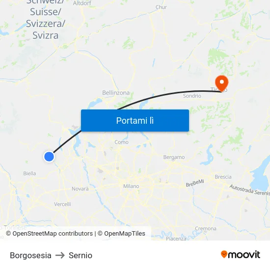 Borgosesia to Sernio map
