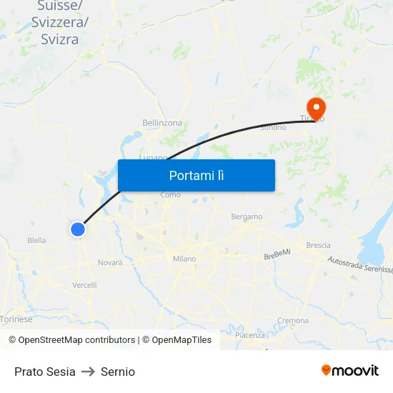 Prato Sesia to Sernio map