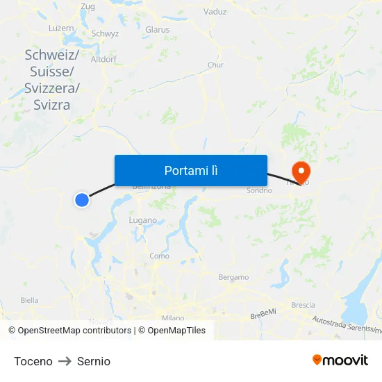 Toceno to Sernio map