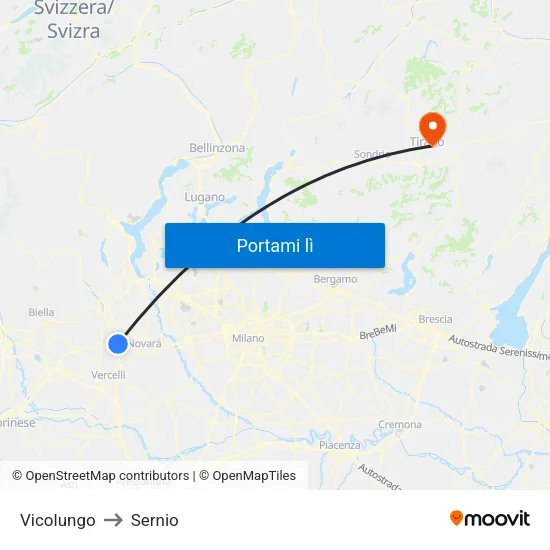 Vicolungo to Sernio map