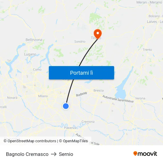 Bagnolo Cremasco to Sernio map