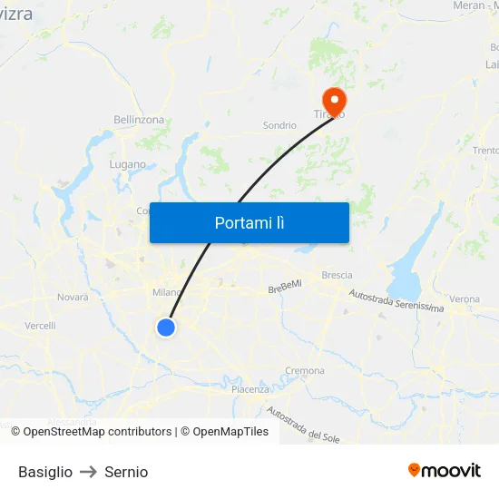 Basiglio to Sernio map