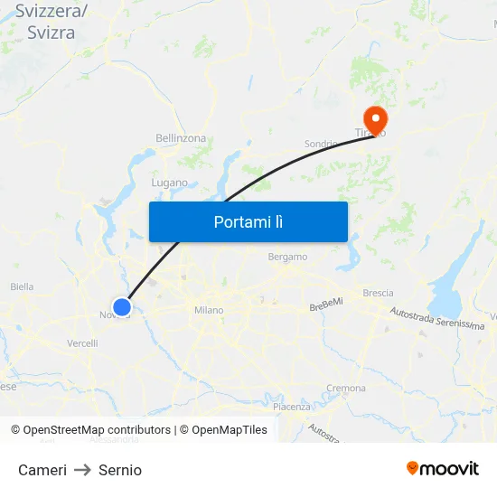 Cameri to Sernio map